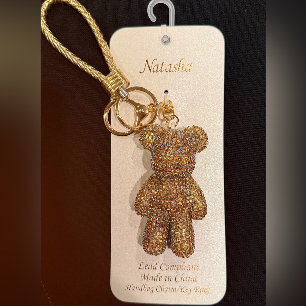 Gold Crystal Bear Hand Bag Charm/Keychain